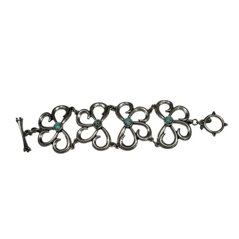 Lucky Brand Silver & Faux? Turquoise Stone Chunky WideToggle Bracelet - Picture 4 of 9